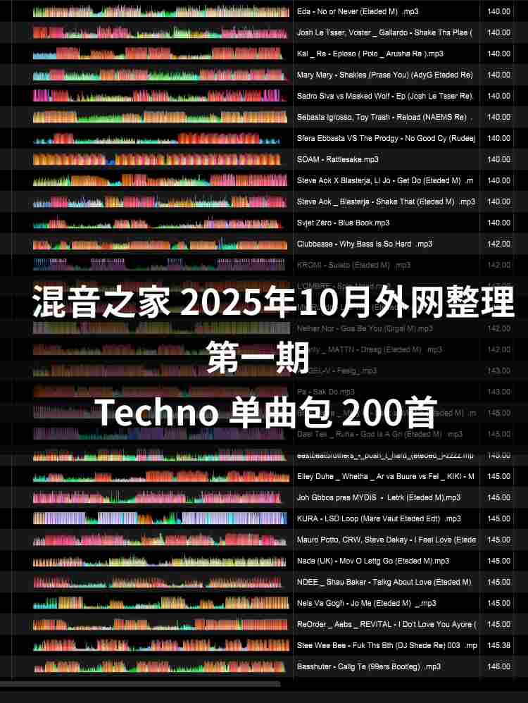 混音之家10月外网整理 techno 150首专业dj打碟音乐包